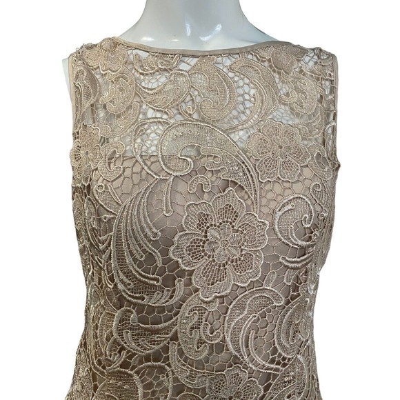 Adrianna Papell Womens Gold Champagne Lace Dress Size 6 - Picture 4 of 12